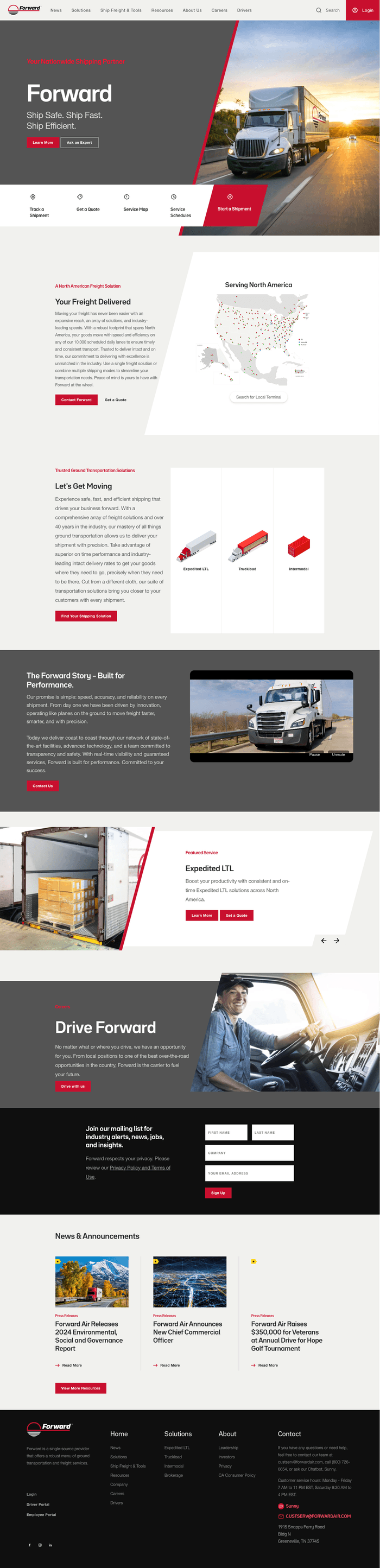 Desktop website layout starting at the top of the page and animating downward