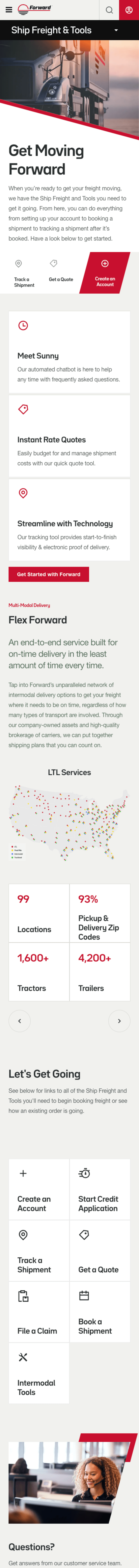 Mobile website layout starting at the top of the page and animating downward