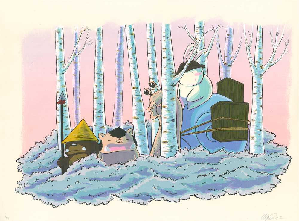 Three Night Snack Club founders represented as Apple Memoji-style avatars in a group video call.