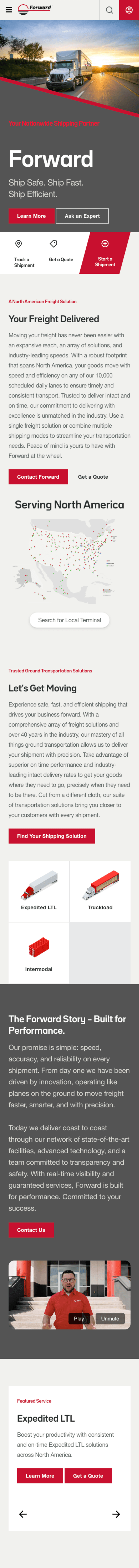 Mobile website layout starting at the top of the page and animating downward